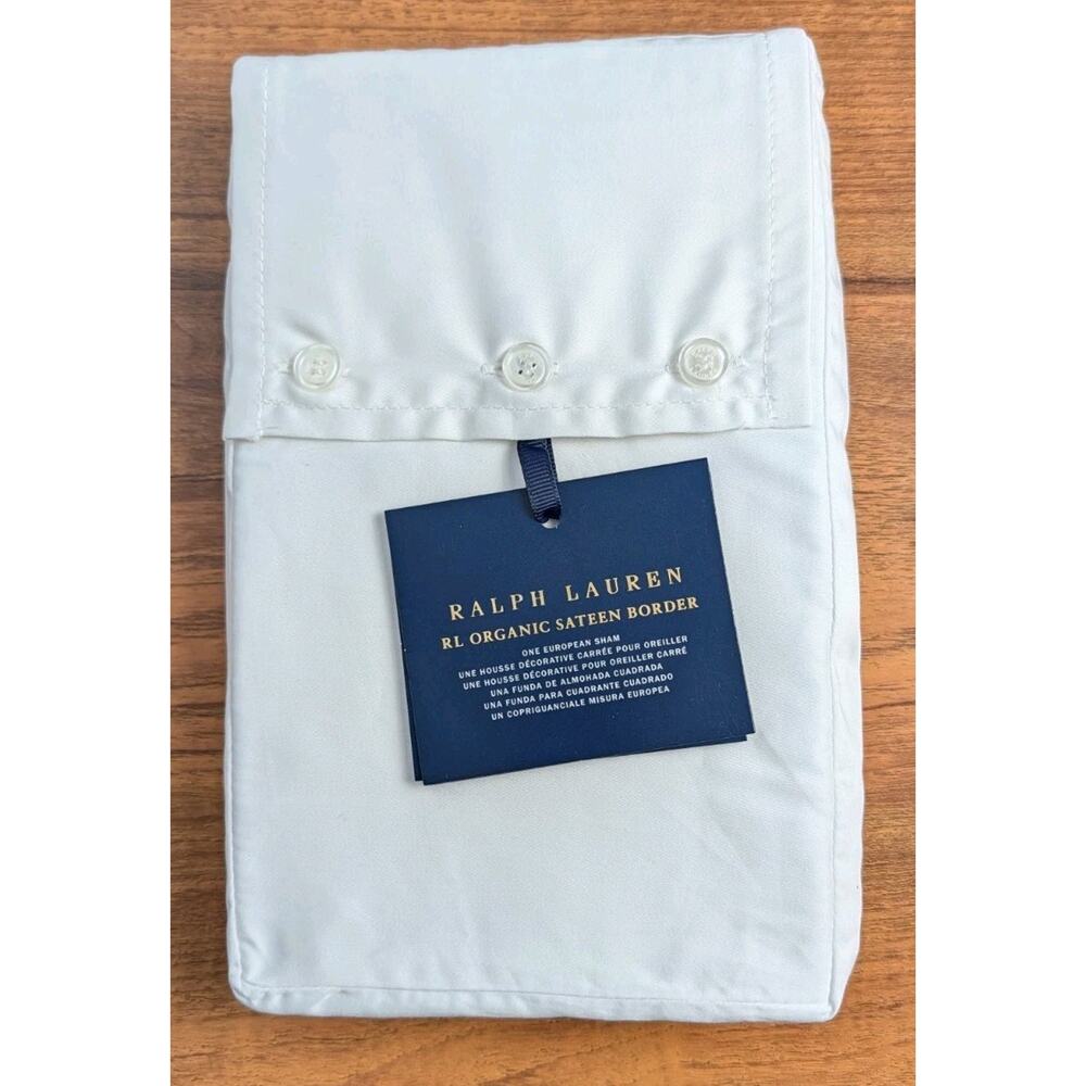 Ralph Lauren Organic Sateen Border European Euro Sham Parchment White 26x26